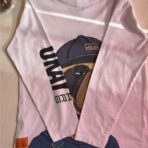 Zara White Long Sleeve Shirt with Bear Graphic